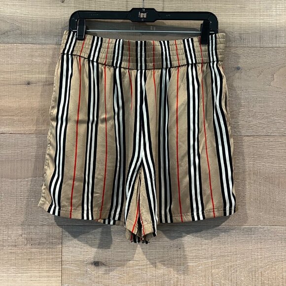 BURBERRY MARSETT ICON STRIPED SILK SHORTS Size 12 - Picture 3 of 8